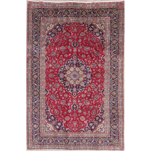 Vintage Kashmar Medallion Traditional Hand-Knotted Wool Persian Rug - 9'7" x 6'3"