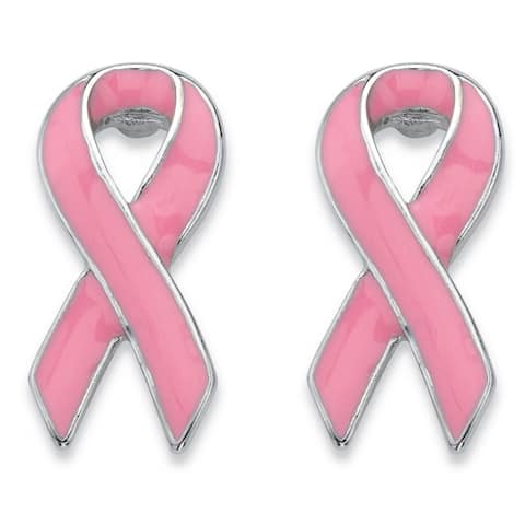 Silver Tone Breast Cancer Awareness Pink Enamel Earrings (18x9mm)