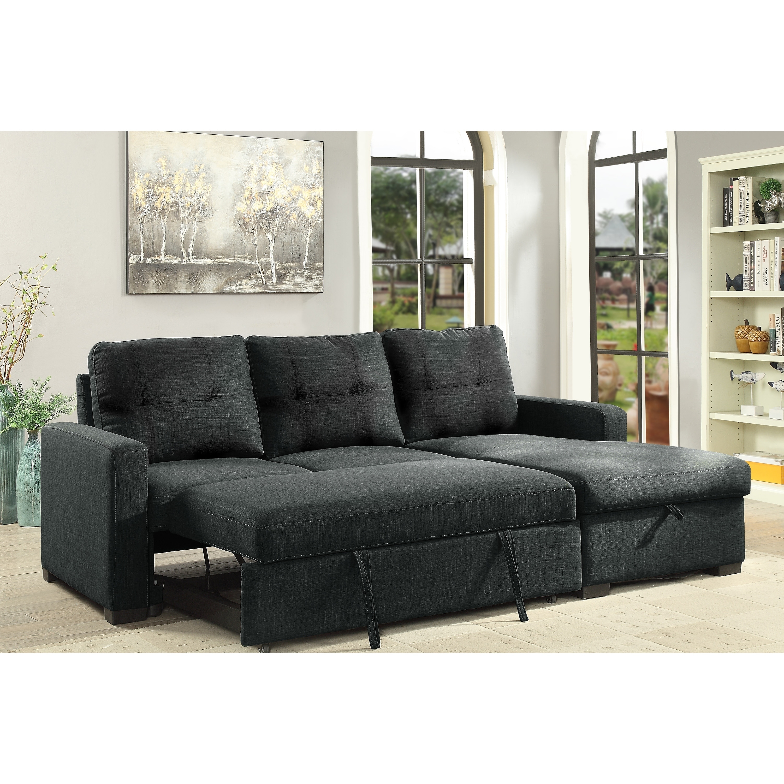 patron pendul farmaceut Boris Sectional with Pull Out Bed & Storage Chaise, Grey - Overstock -  27988968