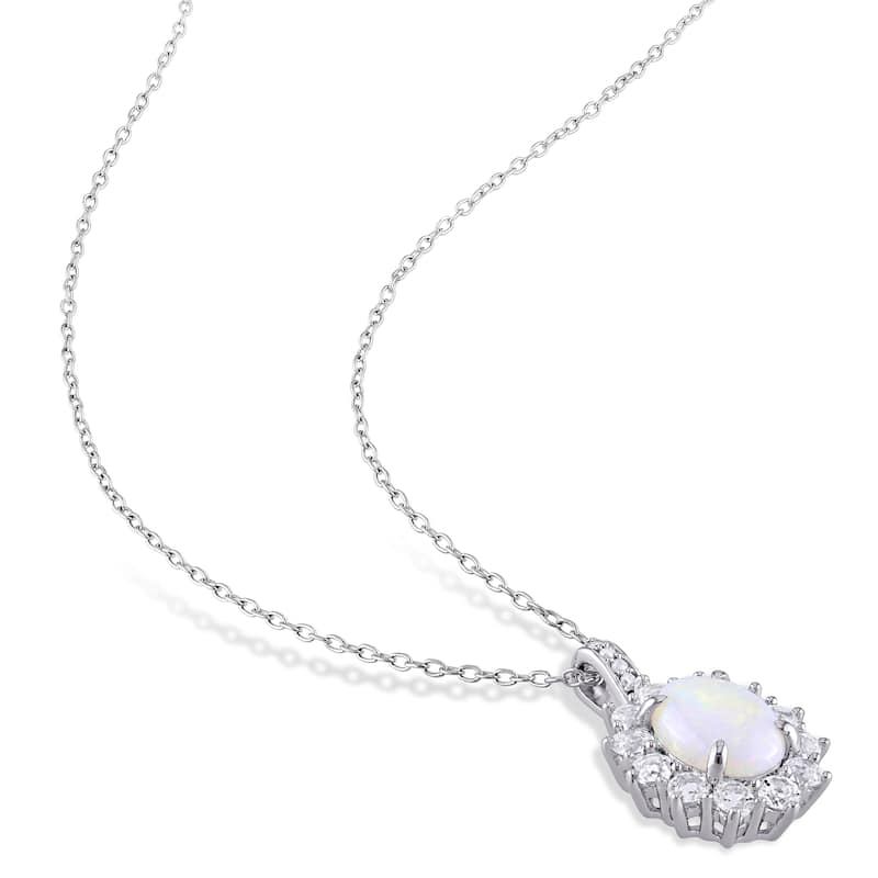 Miadora Sterling Silver Opal White Topaz and 1/6ct TDW Diamond Halo Jewelry Set