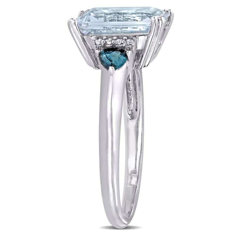 Miadora Sterling Silver Multi-Cut Ice Aquamarine Blue Sapphire and Diamond 3-stone Cocktail Ring