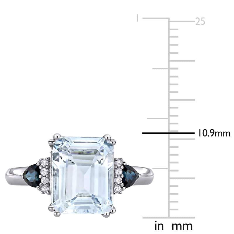 Miadora Sterling Silver Multi-Cut Ice Aquamarine Blue Sapphire and Diamond 3-stone Cocktail Ring