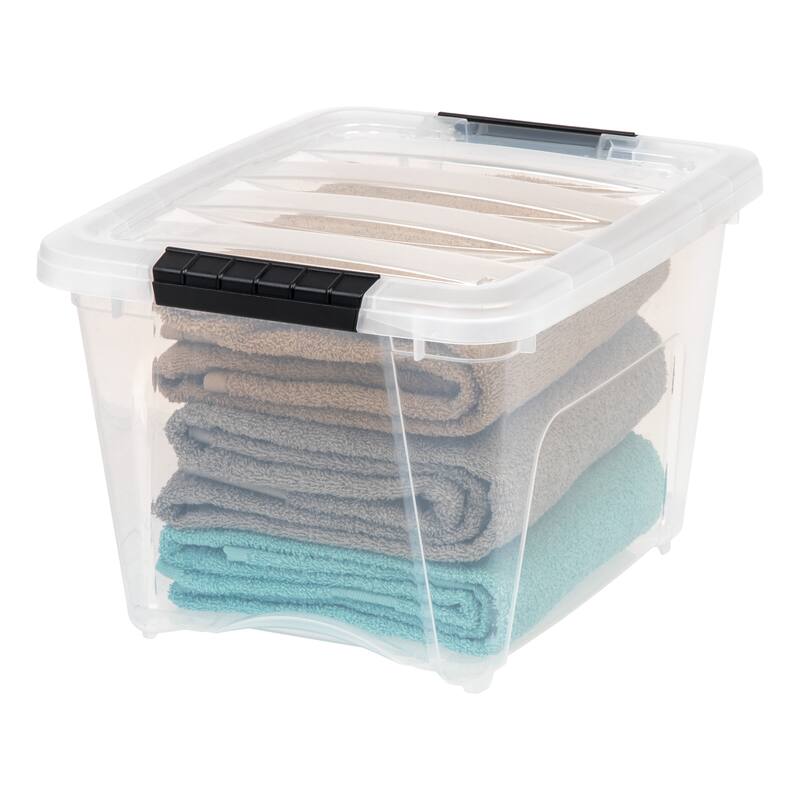 IRIS 19 Quart Stack & Pull Box, 6 Pack, Clear with Black Handles