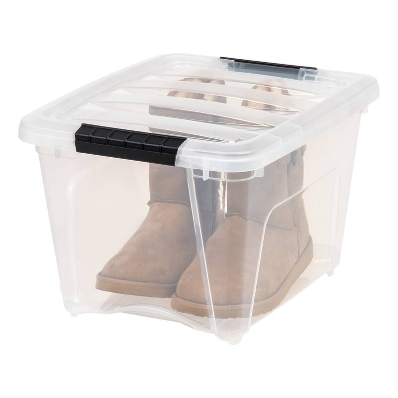 IRIS 19 Quart Stack & Pull Box, 6 Pack, Clear with Black Handles