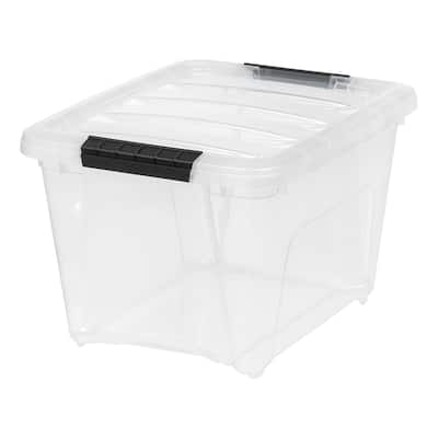 IRIS 19 Quart Stack & Pull Box, 6 Pack, Clear with Black Handles