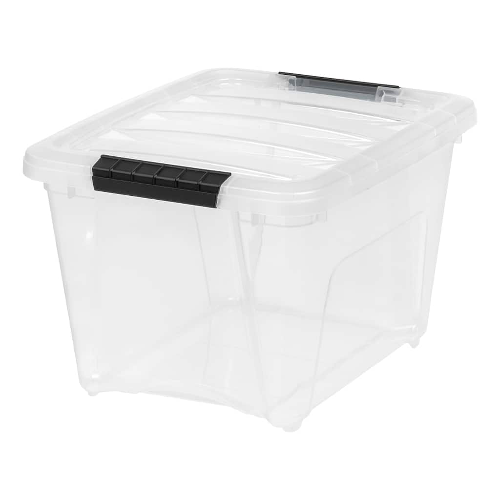IRIS 19 Quart Stack & Pull Box, 6 Pack, Clear with Black Handles