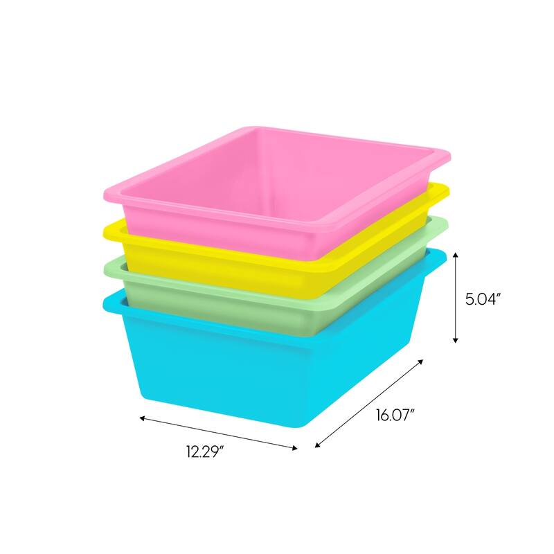 IRIS Large Multi-Purpose Plastic Bins, 4 Pack, Pastel