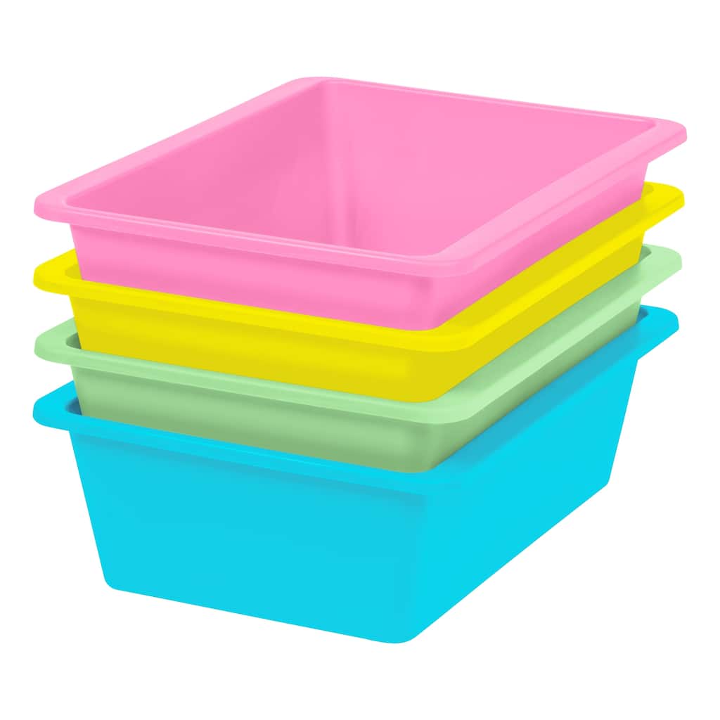 IRIS Large Multi-Purpose Plastic Bins, 4 Pack, Pastel