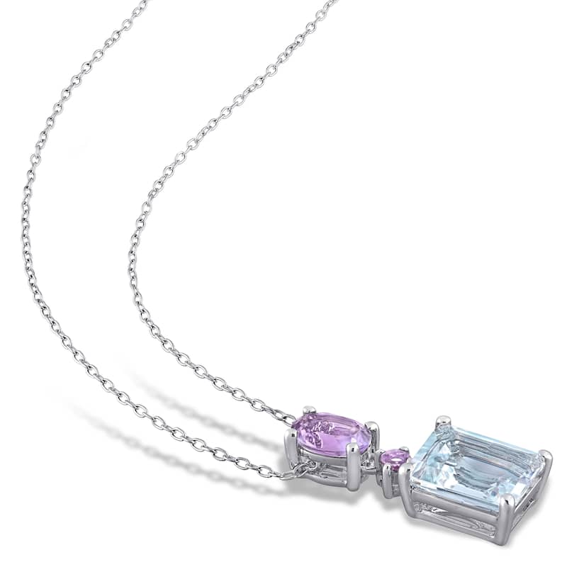 Miadora Sterling Silver Ice Aquamarine and Amethyst Tiered Drop Necklace