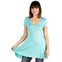 24seven Comfort Apparel Short Sleeve V Neck Tunic T Shirt For Women
