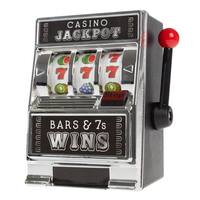 Slot Machine Coin Bank- Realistic Mini Table Top Novelty Casino Style Toy with Lever by Trademark Gameroom