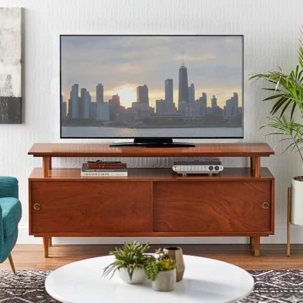 slide 1 of 22, Simple Living Margo Mid-century Modern Wood TV Stand Walnut