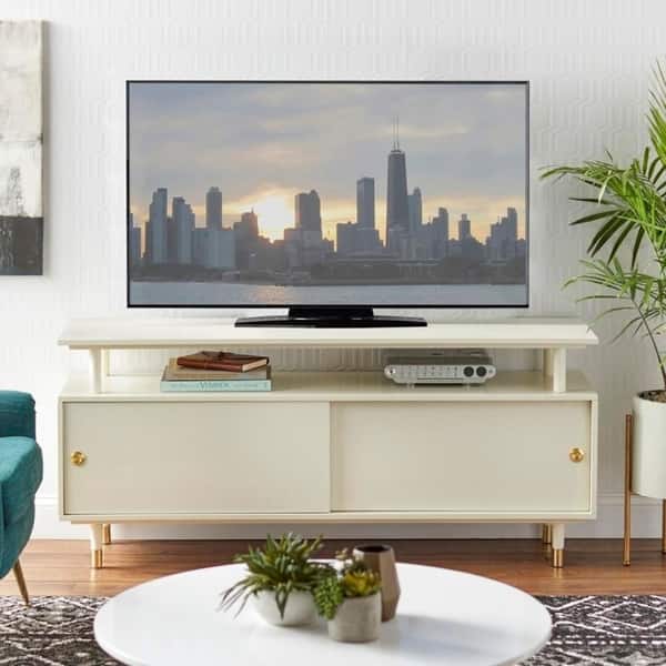 Simple Living Margo Mid-century Modern Wood TV Stand - Antique White