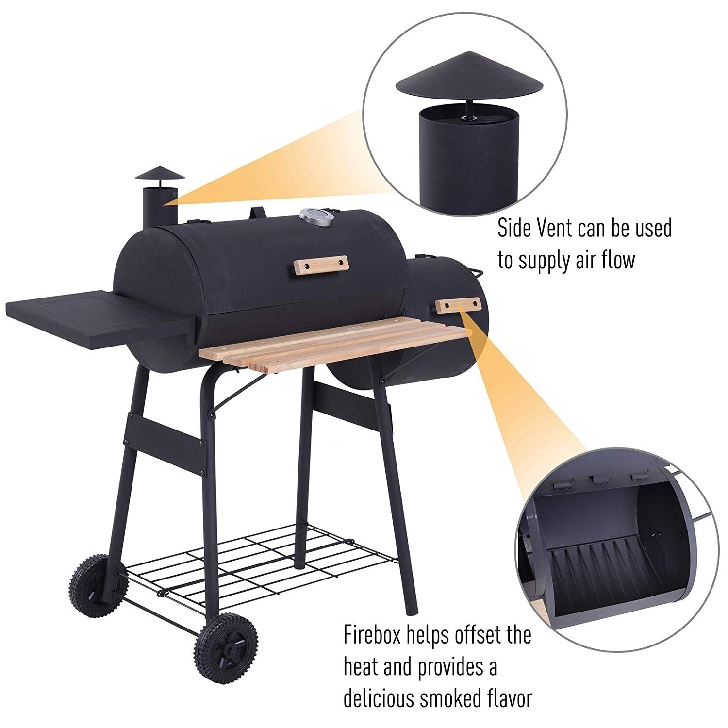 Outsunny Steel Portable Backyard Charcoal Bbq Grill And Offset Smoker N A Overstock 27989469