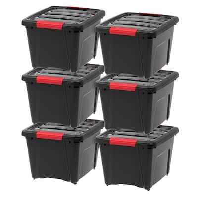 IRIS 19 Quart Stack & Pull Box, 6 Pack, Black