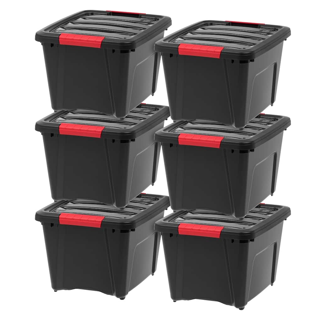 IRIS 19 Quart Stack & Pull Box, 6 Pack, Black