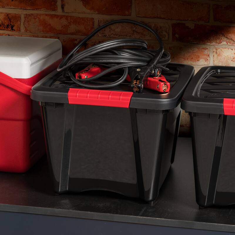 IRIS 19 Quart Stack & Pull Box, 6 Pack, Black