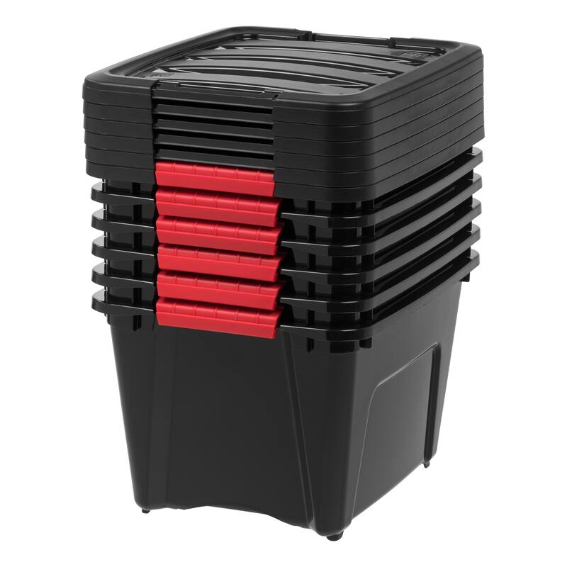 IRIS 19 Quart Stack & Pull Box, 6 Pack, Black