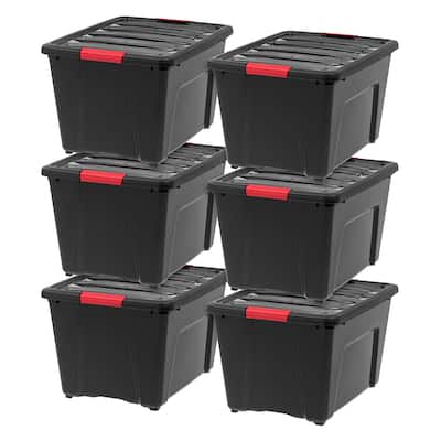 IRIS 53 Quart Stack & Pull Box, 6 Pack, Black