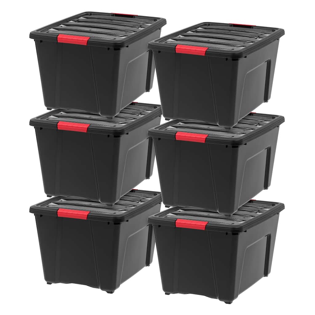 IRIS 53 Quart Stack & Pull Box, 6 Pack, Black