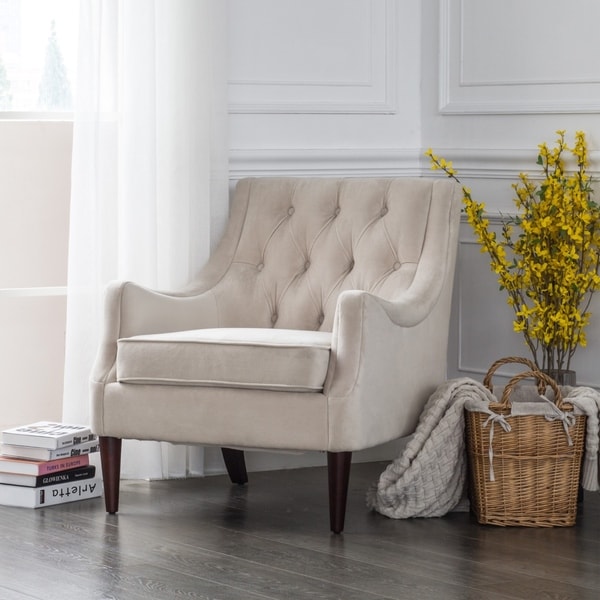 Copper Grove Alsfeld Beige Velvet Tufted Accent Chair - Bed Bath ...