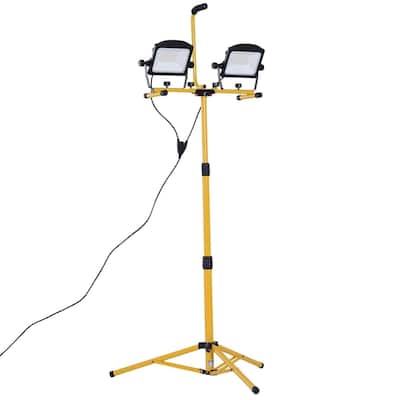 HomCom 10000 Lumen Dual Head Weather Resistant LED Work Lights with Tripod Stand - Yellow and Black - 29.5*29.5*73.5