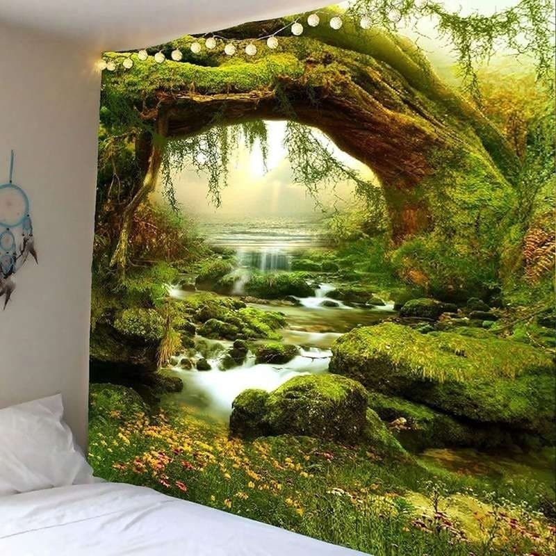 3D Garage Wall Carpet Forest Trees Print Bedspread Wall Hanging Home Decor 