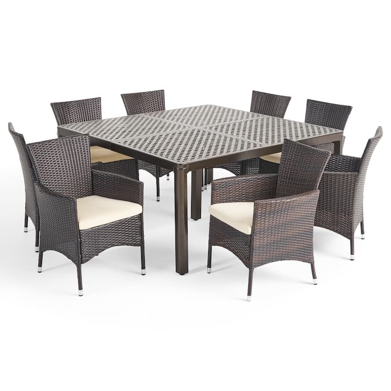 Bragdon Aluminum/ Brown Wicker 9-piece Outdoor Dining Set by Christopher Knight Home