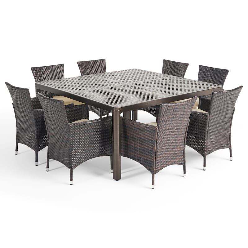 Bragdon Aluminum/ Brown Wicker 9-piece Outdoor Dining Set by Christopher Knight Home - Gloss Black+Multibrown+Beige