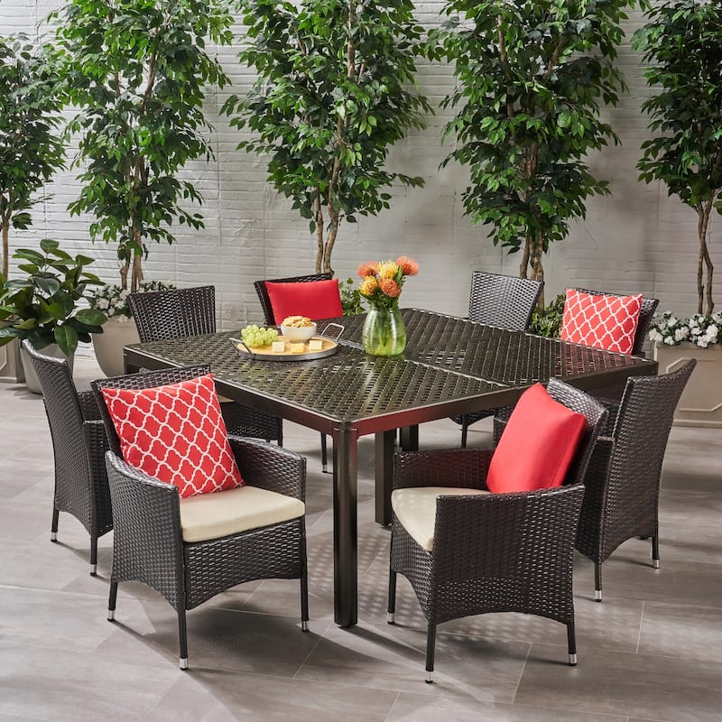Bragdon Aluminum/ Brown Wicker 9-piece Outdoor Dining Set by Christopher Knight Home
