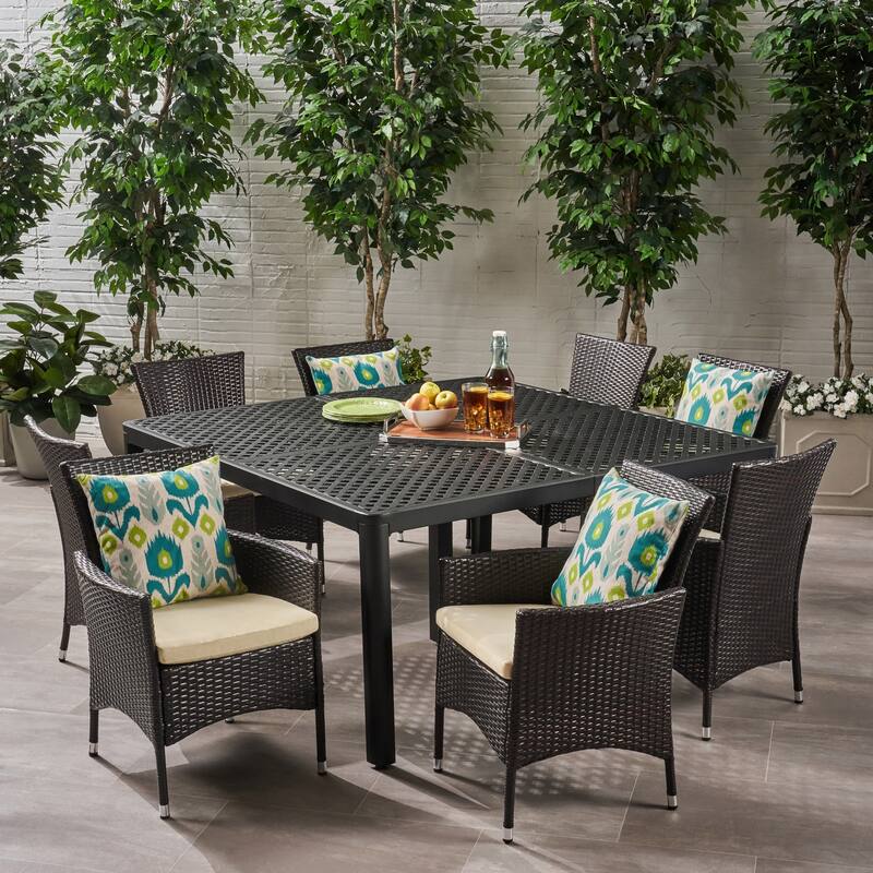 Bragdon Aluminum/ Brown Wicker 9-piece Outdoor Dining Set by Christopher Knight Home