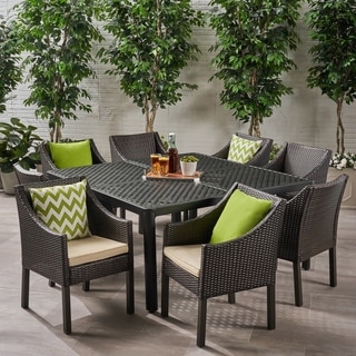 Barnwell Outdoor 8 Seater Aluminum and Wicker Dining Set by Christopher Knight Home
