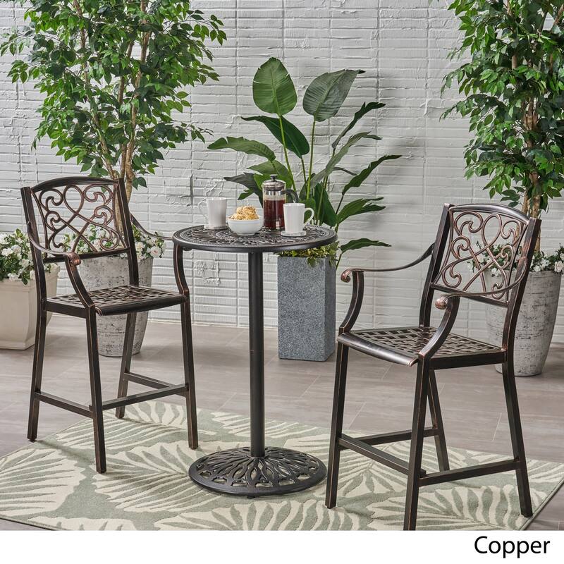 Waterbury Outdoor 26.75" Circular 3 Piece Aluminum Bar Height Set by Christopher Knight Home