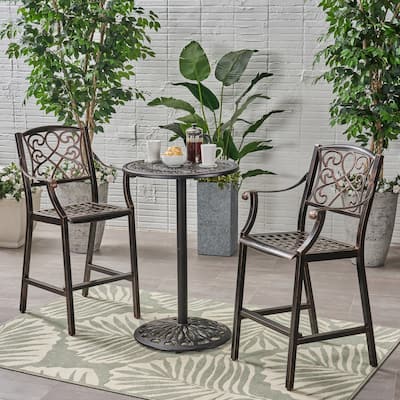 Waterbury Outdoor 26.75" Circular 3 Piece Aluminum Bar Height Set by Christopher Knight Home