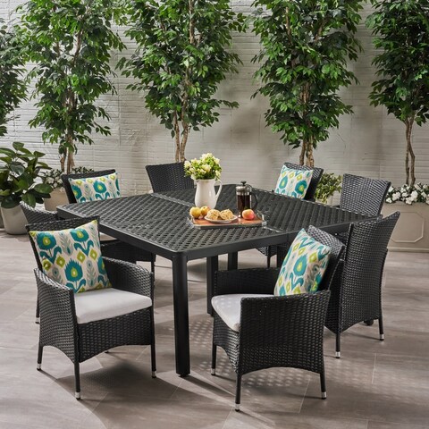Brevard Aluminum/ Black Wicker 9-piece Outdoor Dining Set by Christopher Knight Home