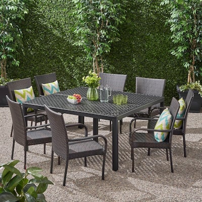 Bullpond Aluminum/ Brown Wicker 9-piece Outdoor Dining Set by Christopher Knight Home