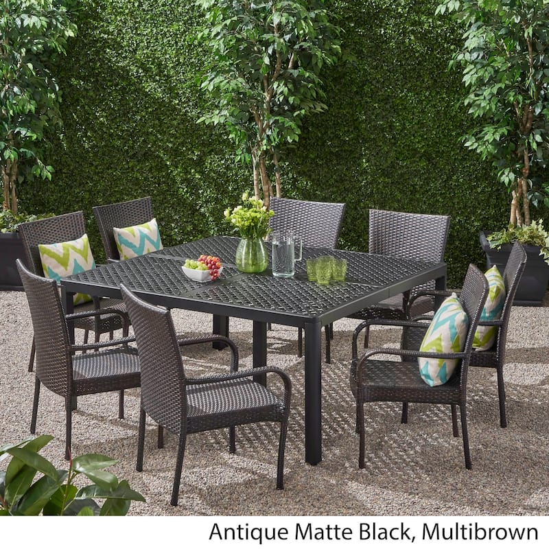 Bullpond Aluminum/ Brown Wicker 9-piece Outdoor Dining Set by Christopher Knight Home