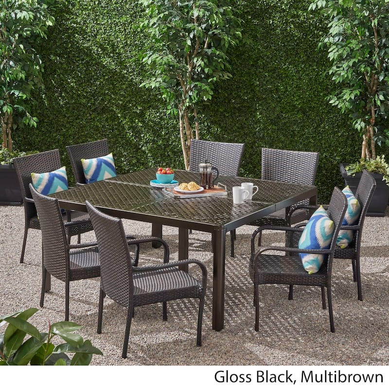 Bullpond Aluminum/ Brown Wicker 9-piece Outdoor Dining Set by Christopher Knight Home