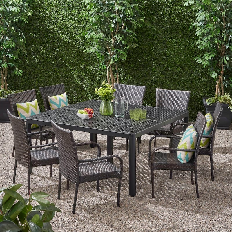 Bullpond Aluminum/ Brown Wicker 9-piece Outdoor Dining Set by Christopher Knight Home