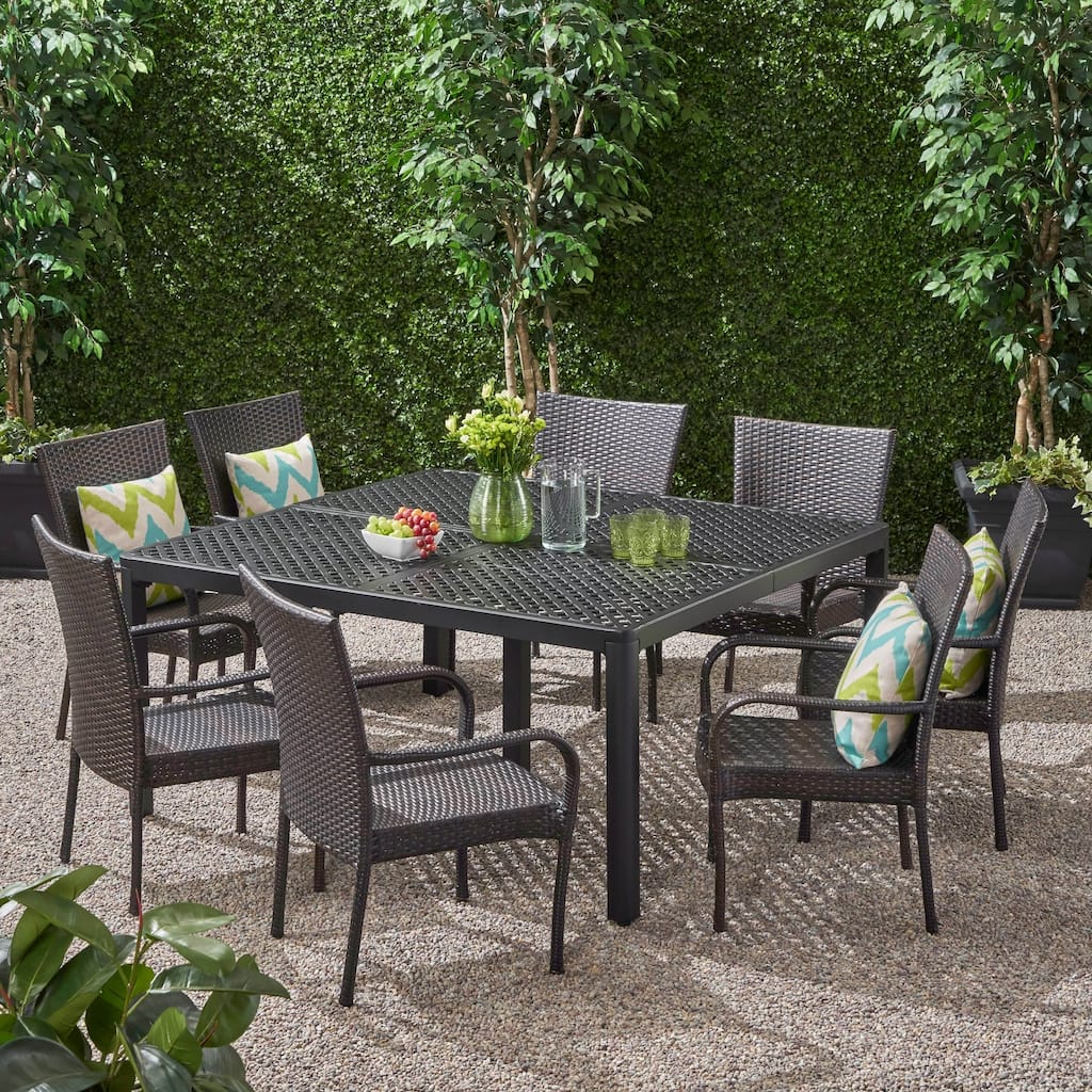 Bullpond Aluminum/ Brown Wicker 9-piece Outdoor Dining Set by Christopher Knight Home