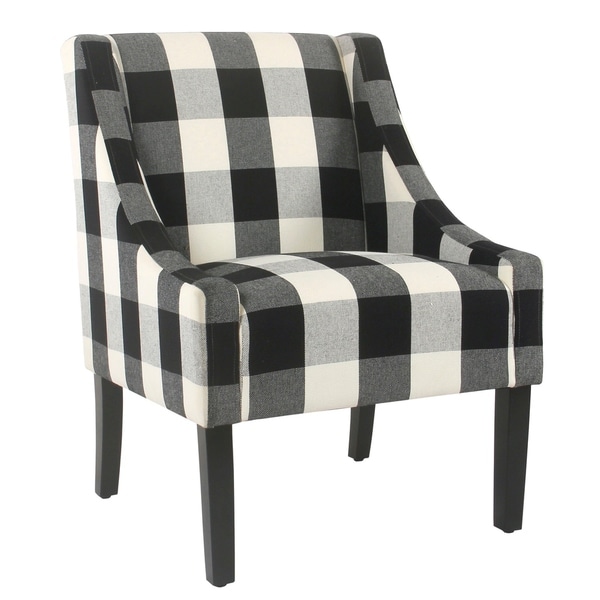 Fabric Upholstered Wooden Accent Chair with Buffalo Plaid Pattern