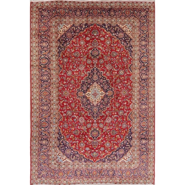 Vintage Kashan Medallion Traditional Hand-Knotted Persian Area Rug - 11'11" x 8'2"