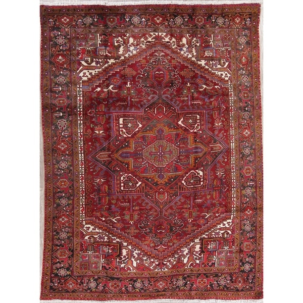 Vintage Heriz Geometric Hand-Knotted Wool Persian Oriental Area Rug - 10'11" x 8'2"