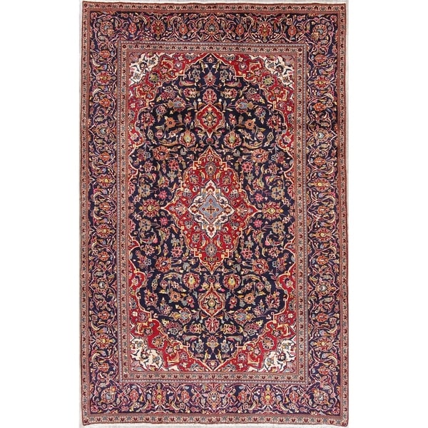 Kashan Floral Medallion Traditional Hand-Knotted Wool Persian Area Rug - 9'11" x 6'4"