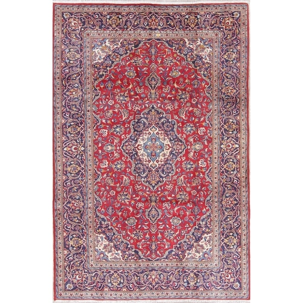 Vintage Kashan Medallion Traditional Hand-Knotted Persian Area Rug - 9'11" x 6'7"