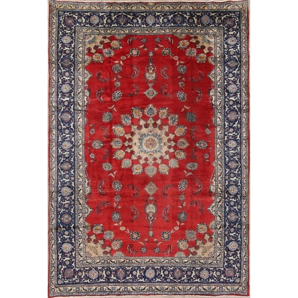 Vintage Sarouk Floral Medallion Hand-Knotted Wool Persian Area Rug - 12'0" x 8'4"