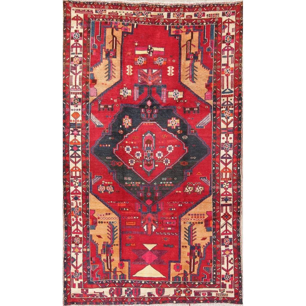 Vintage Bakhtiari Tribal Geometric Hand-Knotted Wool Persian Area Rug - 9'9" x 5'9"