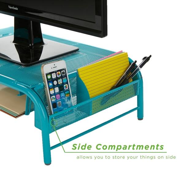 Mind Reader Metal Mesh Monitor Stand And Desk Organizer With Drawer Desktop Monitor Stand Organizer Turquoise Overstock 27994242