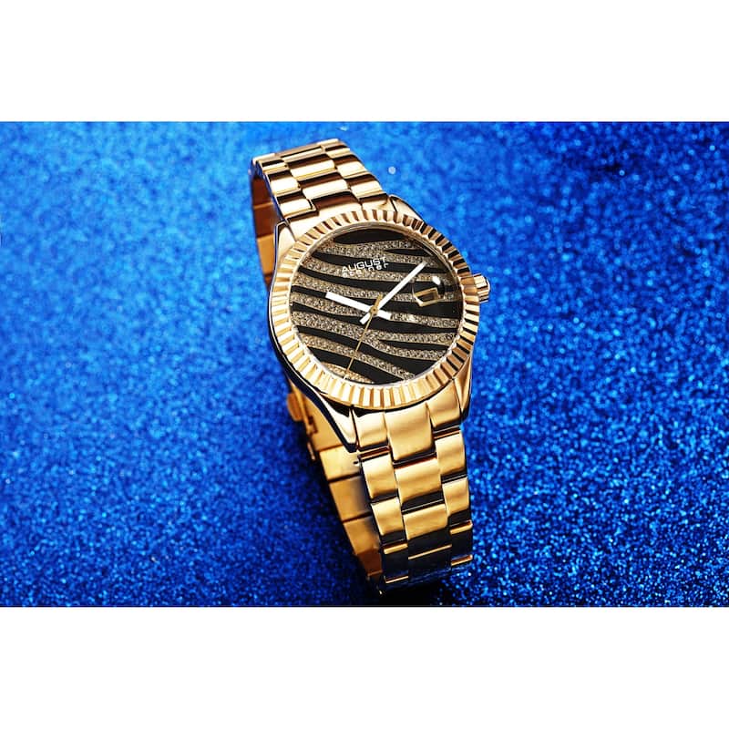 August Steiner Women's Zebra Pattern Date Leather Strap Watch