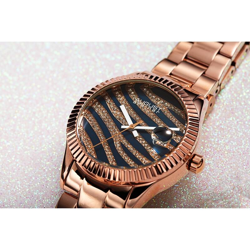 August Steiner Women's Zebra Pattern Date Leather Strap Watch